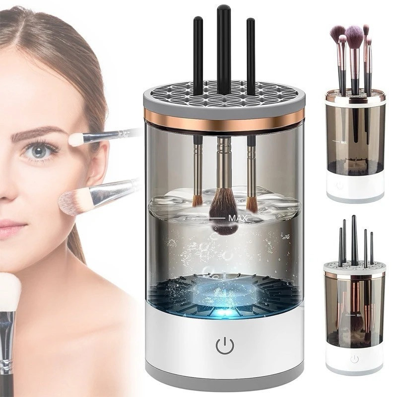 Limpador Pincel Esponja Maquiagem Elétrico USB Automático Lava Seca Armazena Bivolt Leo Store BR