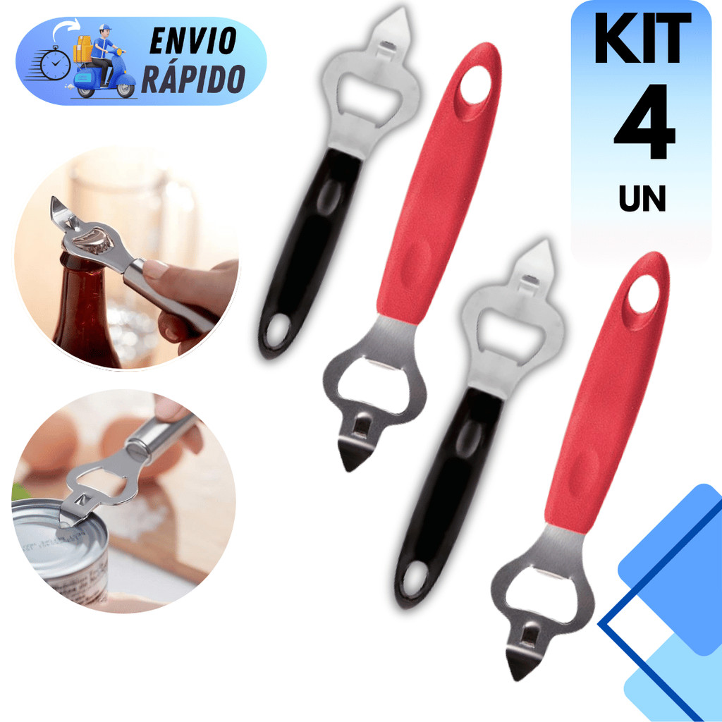 Kit 2 A 4 Abridor De Garrafa E Furador Em Aço Inox Bebida Lata Bar Cozinha Restaurante Churrasco