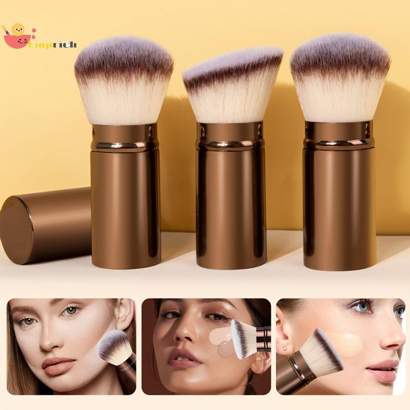 EMCH > 1/2 Pçs Retrátil Fundação Pincel De Maquiagem Plana/Ângulo Escova Para Blush Marrom Ouro Corretivo Ferramentas Po