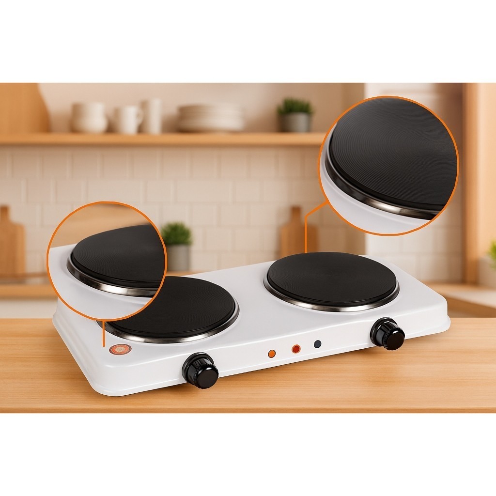Fogareiro Elétrico 2 Bocas 2000W 127v Controle Temperatura Cozinha Alimento Sem Gás Portátil Acampamento Camping Viagem