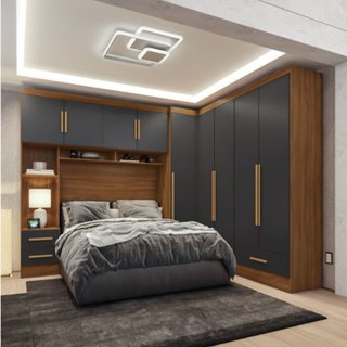 Quarto Modulado Casal Completo 100% MDF 4 Peças 5 Portas 4 Gavetas com Maleiro Smart Plus Cinamomo/Chumbo em Oferta na Shopee