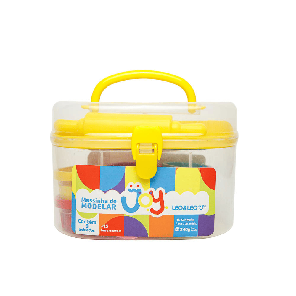 Kit Massa de Modelar Joy Maleta | 8 cores + balde + 15 moldes