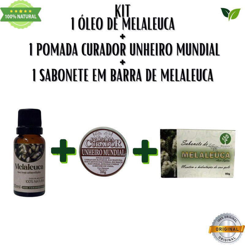 Óleo Melaleuca 20ml + Pomada Unheiro Mundial 20g + Sabonete Melaleuca 90g