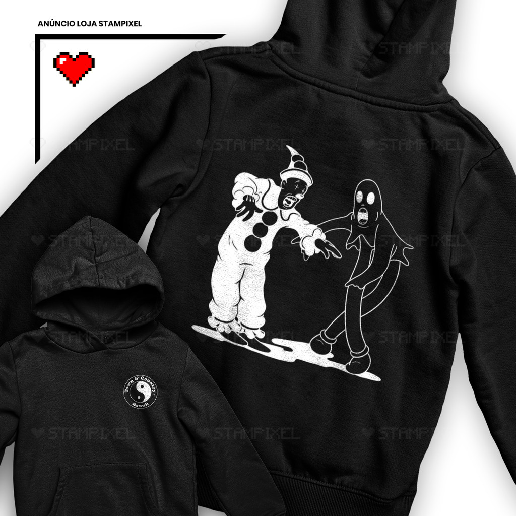 Moletom Canguru Yin Yang Koko O Palhaço E Fantasma Frente e Verso Town E Country Blusa De Frio Mandrake Streetwear
