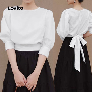 Lovito  Blusa Casual com Amarração Traseira para Uso Comum Primavera/verão Off White para Mulheres L172ED766 em Oferta na Shopee
