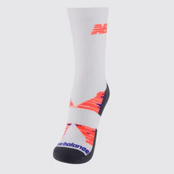 Meia New Balance Performance Run Cano Alto Feminina Branca e Laranja
