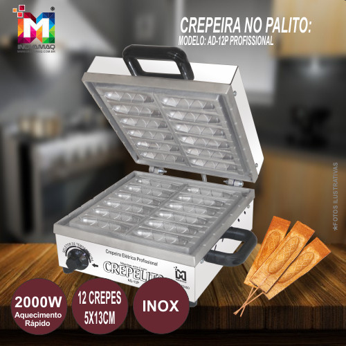 Máquina De Crepe No Palito Crepeira 12 cavidades Prof. - Inovamaq