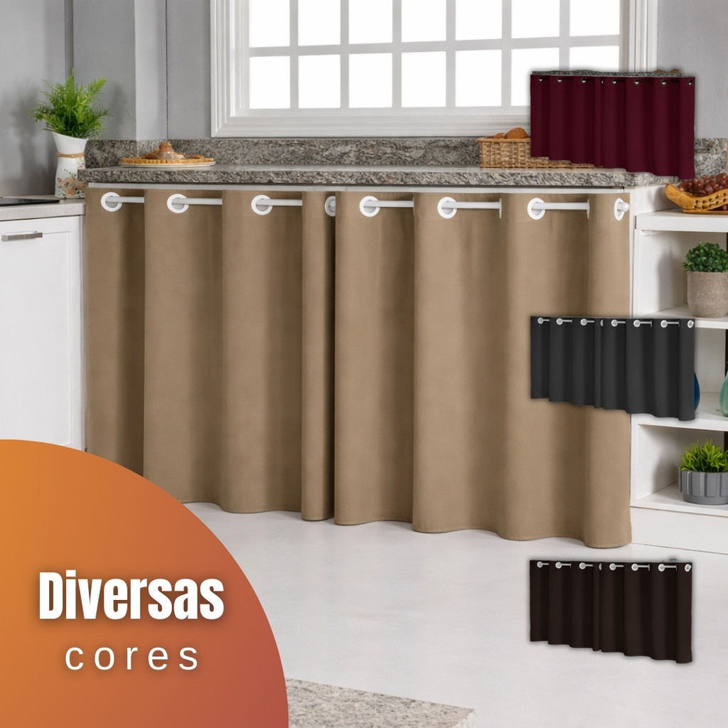 Cortina De Pia Oxford Lisa Para Cozinha 1,40m E 2,80m Proteção Armário Lavável Cores Lisas Decoração — imagem 2 de 2