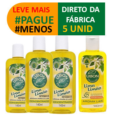 5 Frascos Essência Concentrada de Lima-limão - Conjunto para Aromatização - Ubon 140 ml