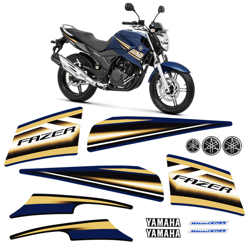 Adesivos Para Yamaha Fazer 250 Flex 2014 Moto Azul + Logos