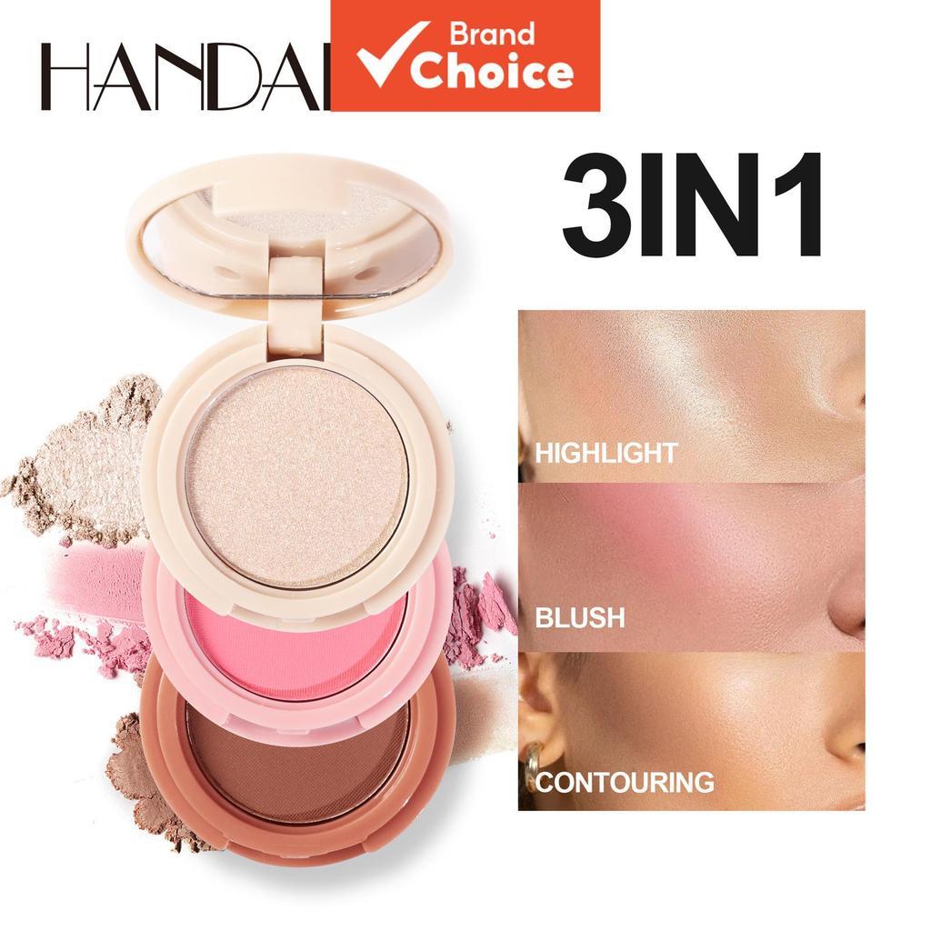 Paleta Multifuncional HANDAIYAN 3 Em 1 Iluminador , Blush E Contorno – Pó Fino Suave Adere À Pele , Cor De Longa Duração