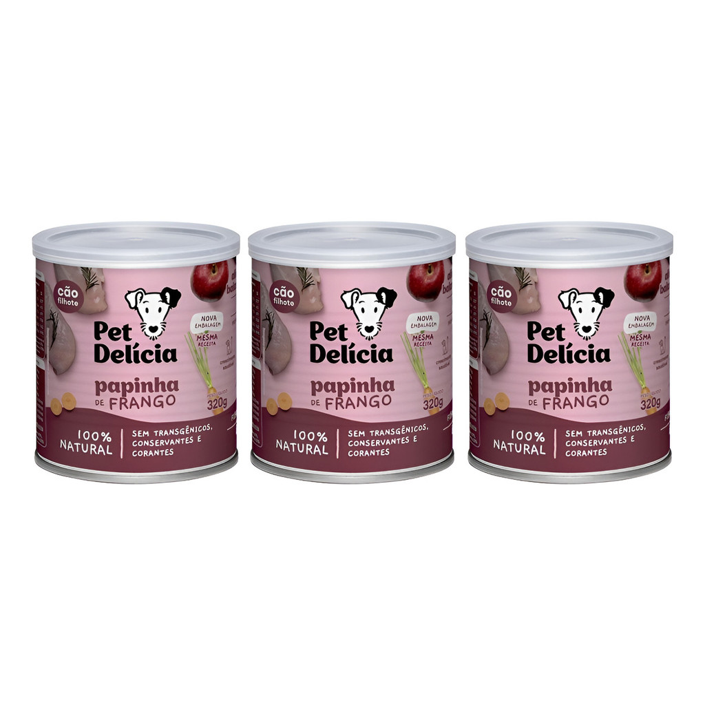 KIT C/3 ALIMENTO ÚMIDO PET DELÍCIA PAPINHA DE FRANGO 320G CÃES FILHOTES