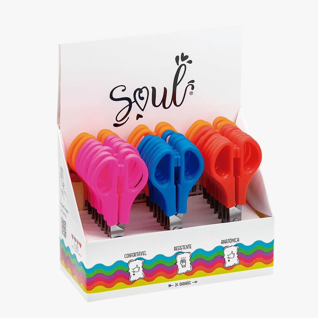 Tesoura Escolar de Aço c/ Régua 13 CM Neon - Escolha a COR