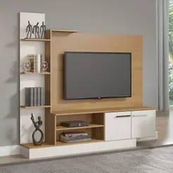 Estante Para Tv 50 Polegadas Com 2 Portas E Nichos Menu Móveis Carvalho