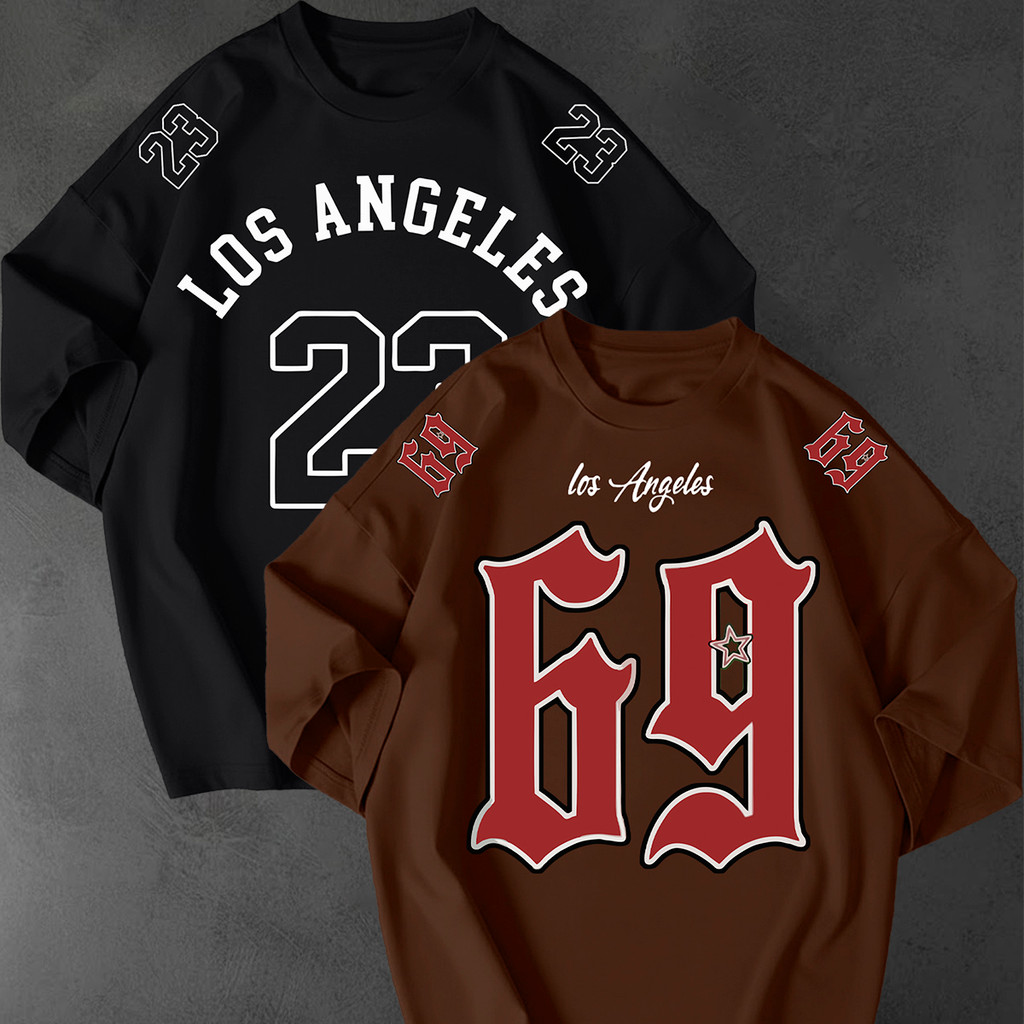 Kit 2 Camisetão Oversized Streetwear Los Angeles 69 Estampa Unissex Algodão Academia Confortável
