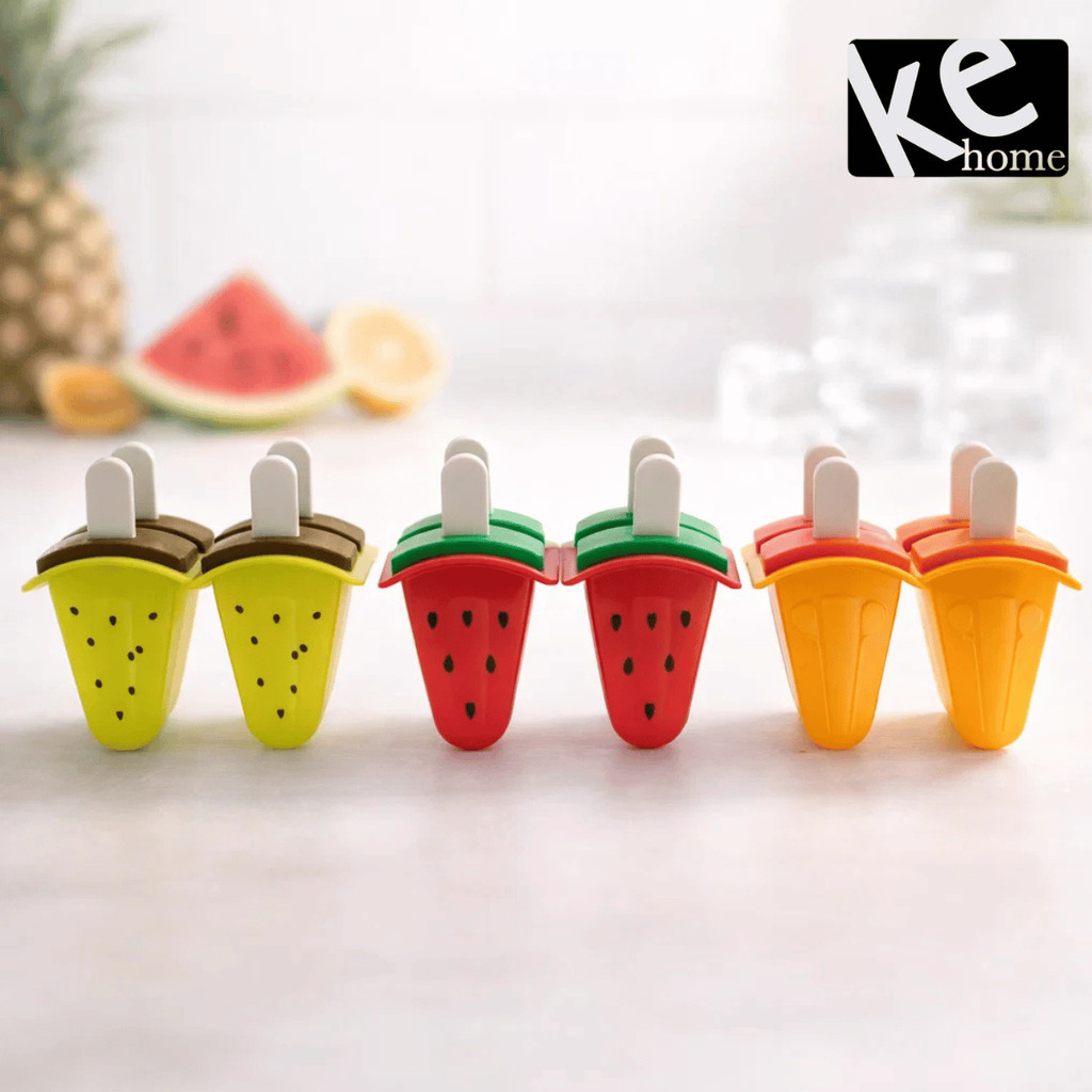 Forma p/ Picolé 4 Moldes 3 Cores - KeHome / Sorvete Caseiro Verão Cozinha Infantil Utensílio