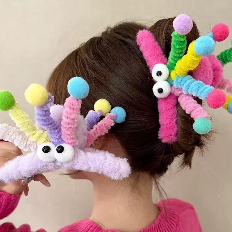 Grampo de Cabelo com Olhos de Desenho Animado - Penteado Colorido para Dia a Dia e Festas