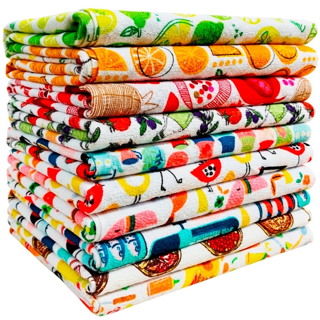 Kit 10 Pano de Prato Felpudo 35x55cm Pano Atoalhado Copa Estampadas