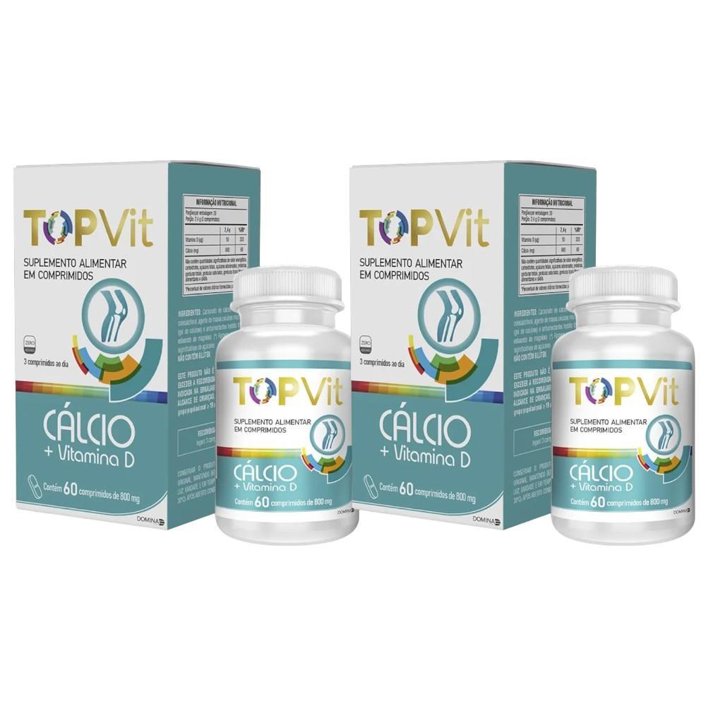 Kit Carbonato Cálcio + Vitamina D 800mg Topvit Com 2 Caixas De 60 Cápsulas Cada