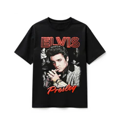 Camiseta Elvis Presley Preta Unissex Adulto E Infantil Banda de Rock - Rareprintco