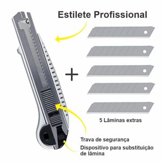 Estilete Profissional 18mm + 5 Lâminas Extras Empresa Ecommerce em Oferta na Shopee