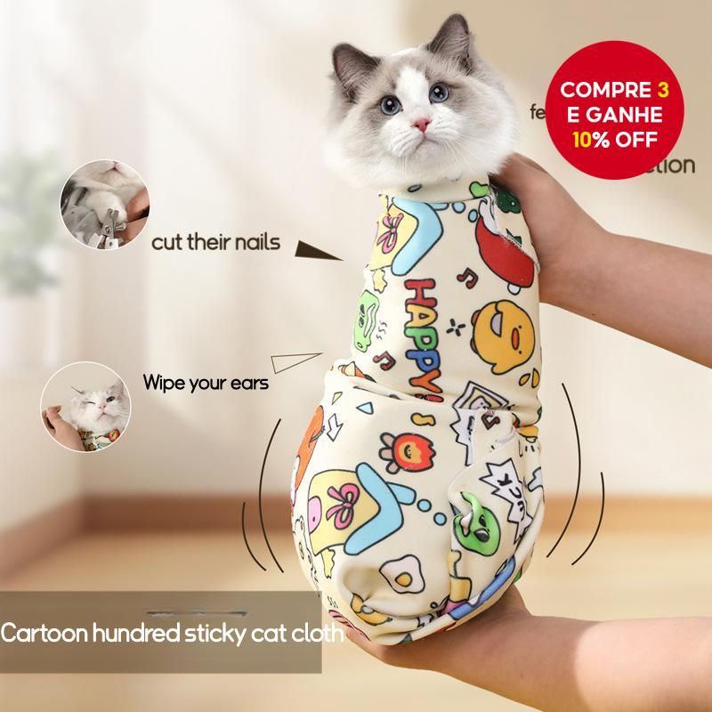  Manta Multifuncional de Tosa para Pets – Toalha Anti-Escape para Banho de Gatos com Velcro, Pano de Retenção Macio de