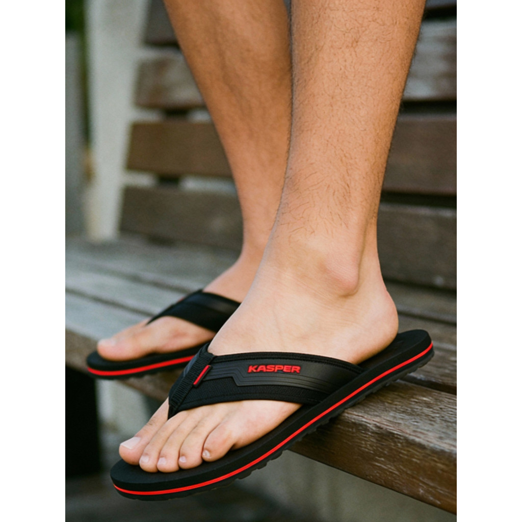 Sandália Chinelo Masculino Borracha Confortável Antiderrapante Resistente Leve Preto e Vermelho