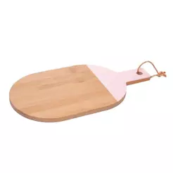 Tábua para Corte Oval 31cm Lignora Bambu Rosa Wolff com Cabo para Servir Queijos Frios Pães Aperitivos Mesa Posta Chique