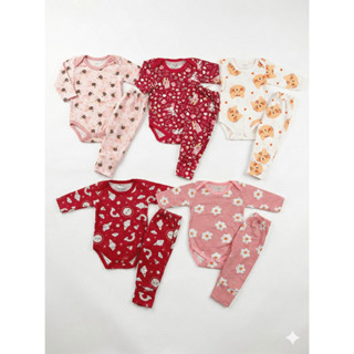 Kit 2 peças body manga longa Mijão vira pé Tecido malha estampado 100% algodão em Oferta na Shopee