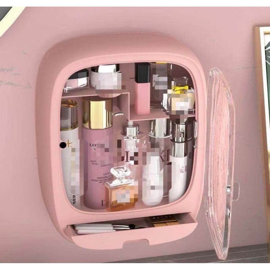 Organizador Caixa Maquiagem Cosméticos de Parede com Porta Pincéis Gaveta Cosméticos