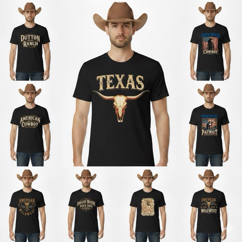 Kit 6 Camisetas Country Western Texas Rodeio Americana T-Shirt Estampada Algodão