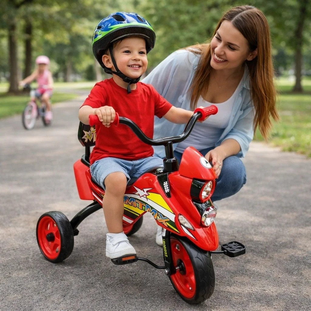 Triciclo Infantil Moto Estilo Vermelho Veículo Passeio Brinquedo Resistente Criança