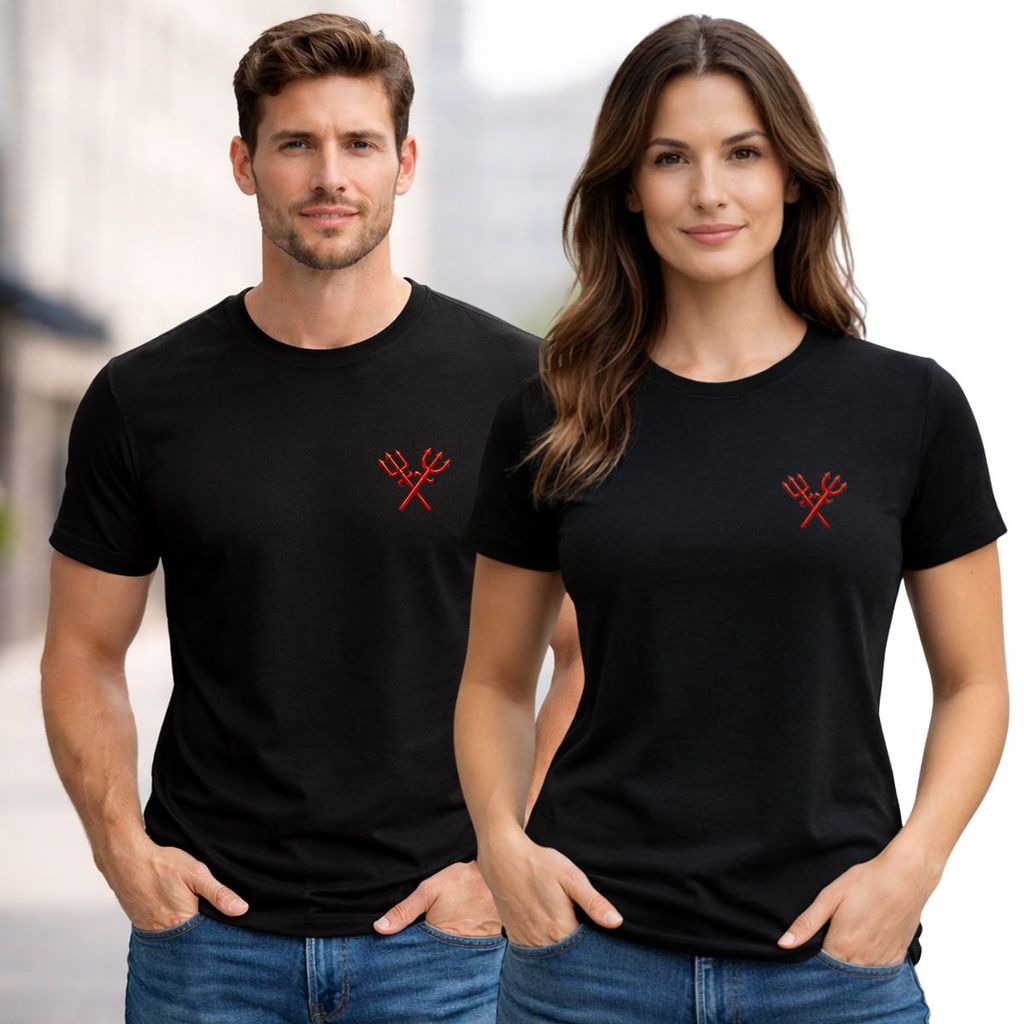 Camiseta Unissex Minimalista com Tridente – Estampa no Peito | Exu e Pombagira