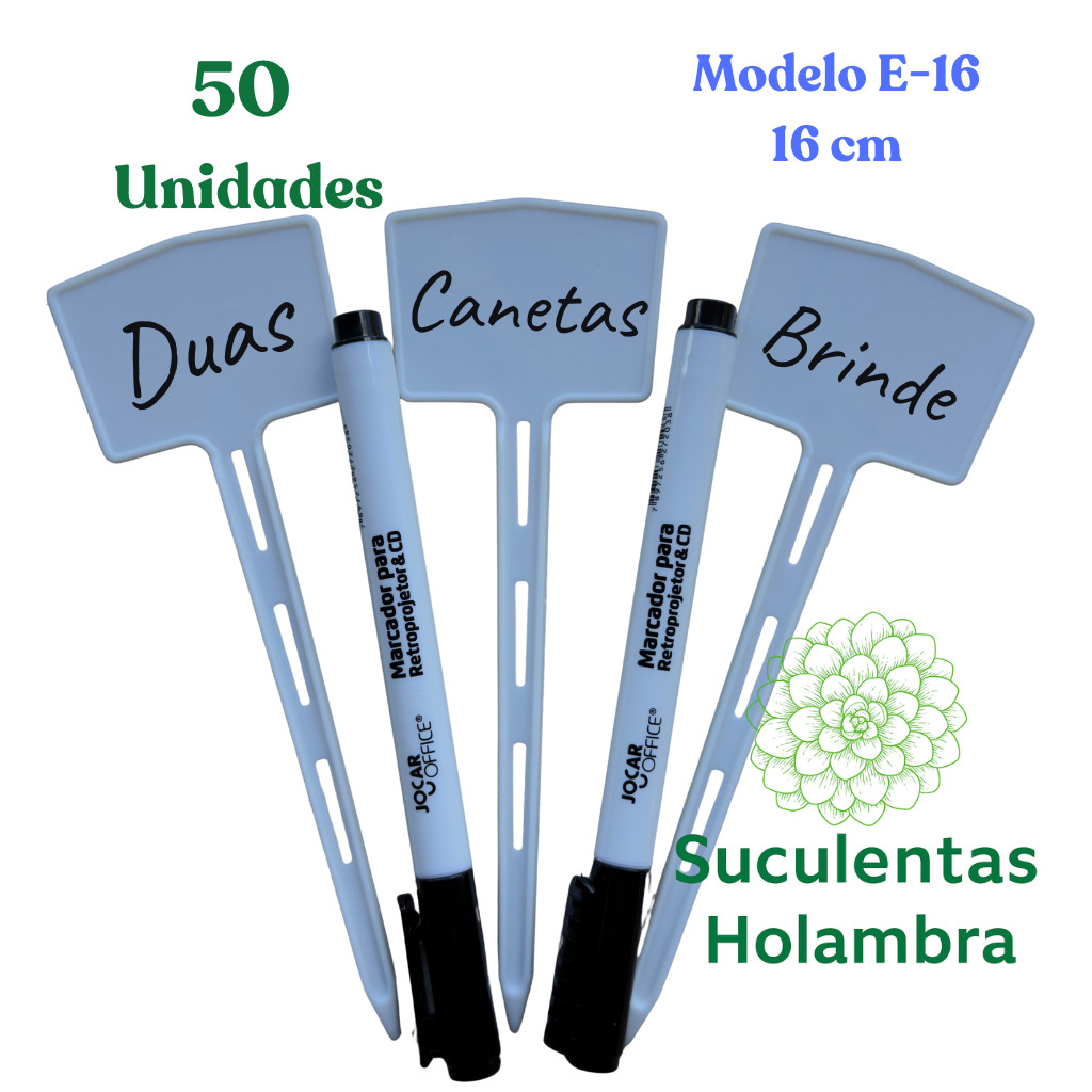 Kit 50 Unidades Plaquinha De Identificação de Plantas E-16 (16cm de altura) + Brinde 2 Canetas Permanente em Oferta na Shopee