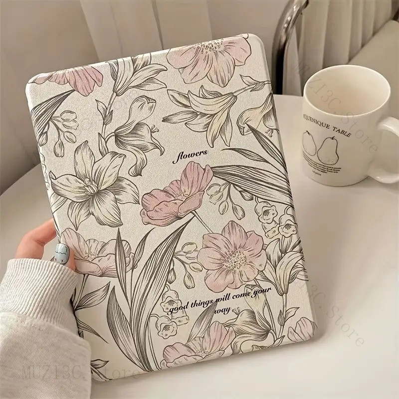 Capa Para iPad Pro 11 M5 M4 A17 A16 Air 6 11 Air5/4 10.9 , Retro Florals Csae Com Suporte Caneta 3 10.5 5/6o 9.7 , 10o 9
