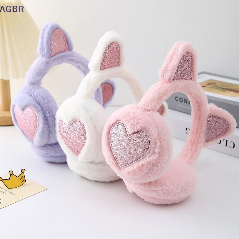 [AGBR] Protetores De Orelha Quentes De Inverno De Pelúcia Com Glitter Aquecedores De Gato Coração Pele Pendurada Capa De