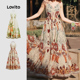 Lovito Vestido Boho De Férias Com Cadarço Para Primavera/verão Feminino LBL29123
