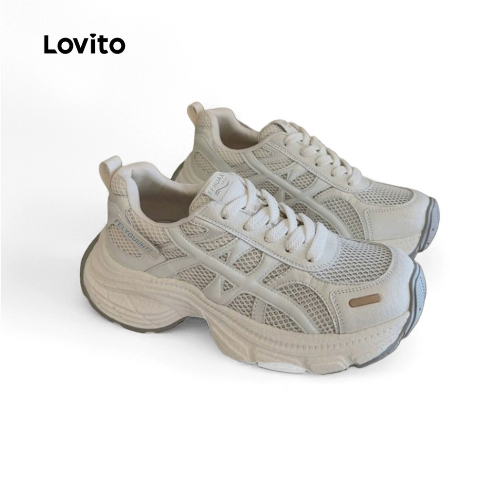 Lovito Tênis Desportivos Estilo Pai Sapatos Brancos Tênis para mulheres LFA90219 em Oferta na Shopee