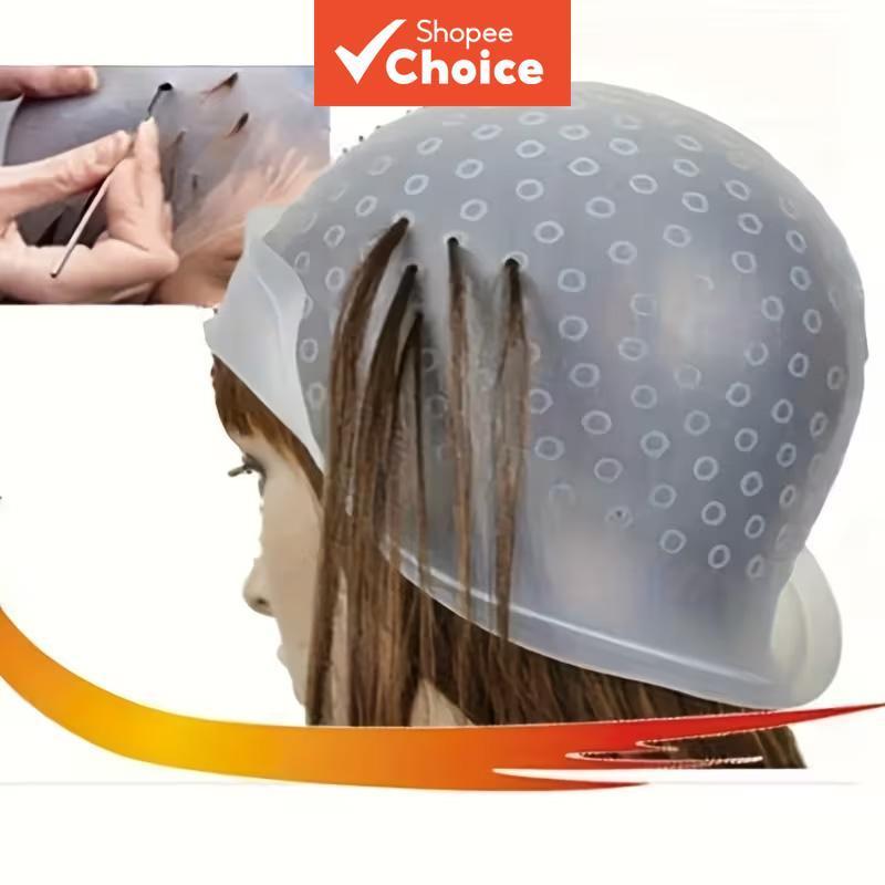 Boné De Coloração De Cabelo De Silicone Reutilizável Com Gancho De Metal-Kit De Destaque Para Salão De Cabeleireiro E