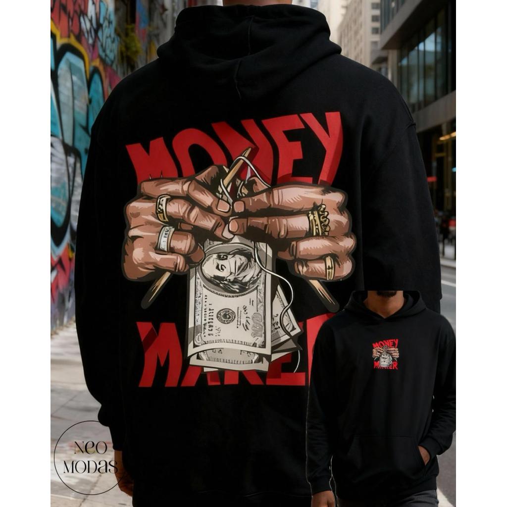 Moletom Blusa de Frio Unissex Premium Flanelado Canguru Capuz Money Gangster Streetwear em Oferta na Shopee