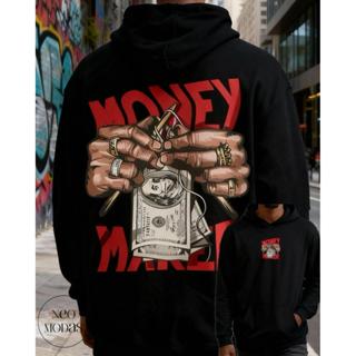 Moletom Blusa de Frio Unissex Premium Flanelado Canguru Capuz Money Gangster Streetwear em Oferta na Shopee