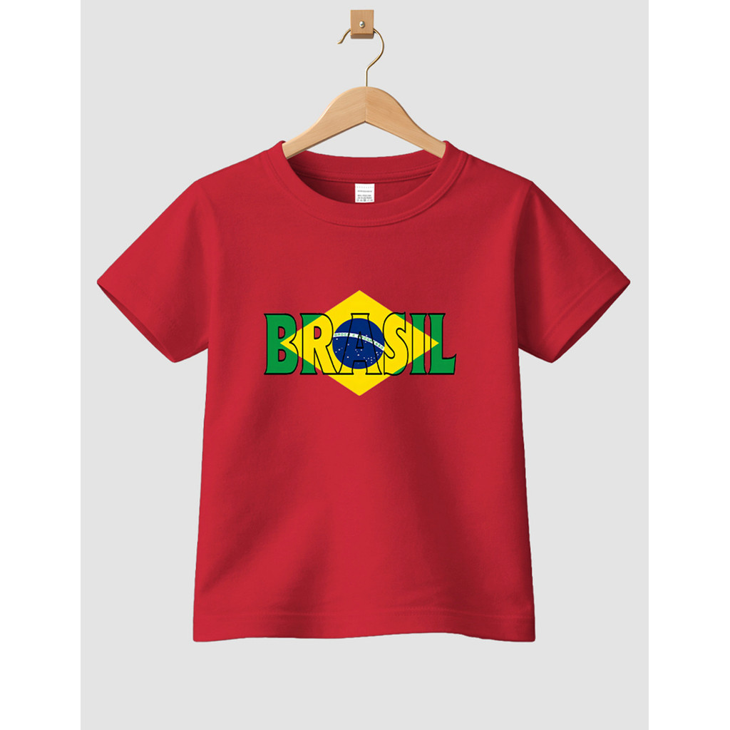 Camiseta Infantil De Algodão Bandeira Brasil Casual