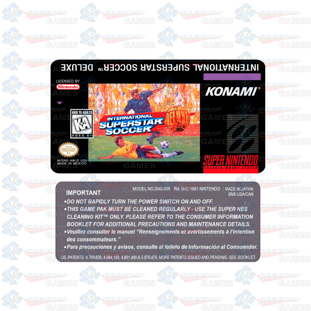 International Super Star Soccer Deluxe - Label Adesiva P/ Cartucho De Snes