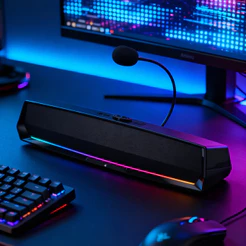 Soundbar Gamer para PC com LED RGB Microfone Integrado USB 14W RMS KP-RO856