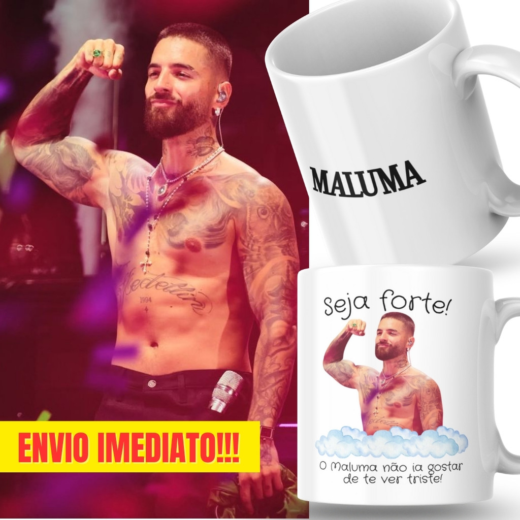Caneca Xicara Porcelana 325ml Seja Forte Maluma Fã Fãs Personalizada Presente Decoração Casa