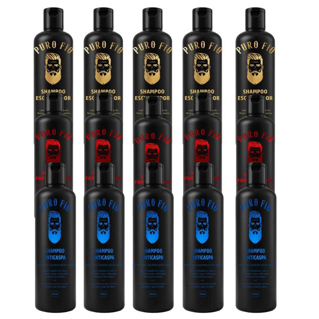 Kit com 5x Shampoo Escurecedor + 5x Shampoo Anticaspa + 5x Shampoo Antiqueda Puro fio 250ml - Pronta Entrega