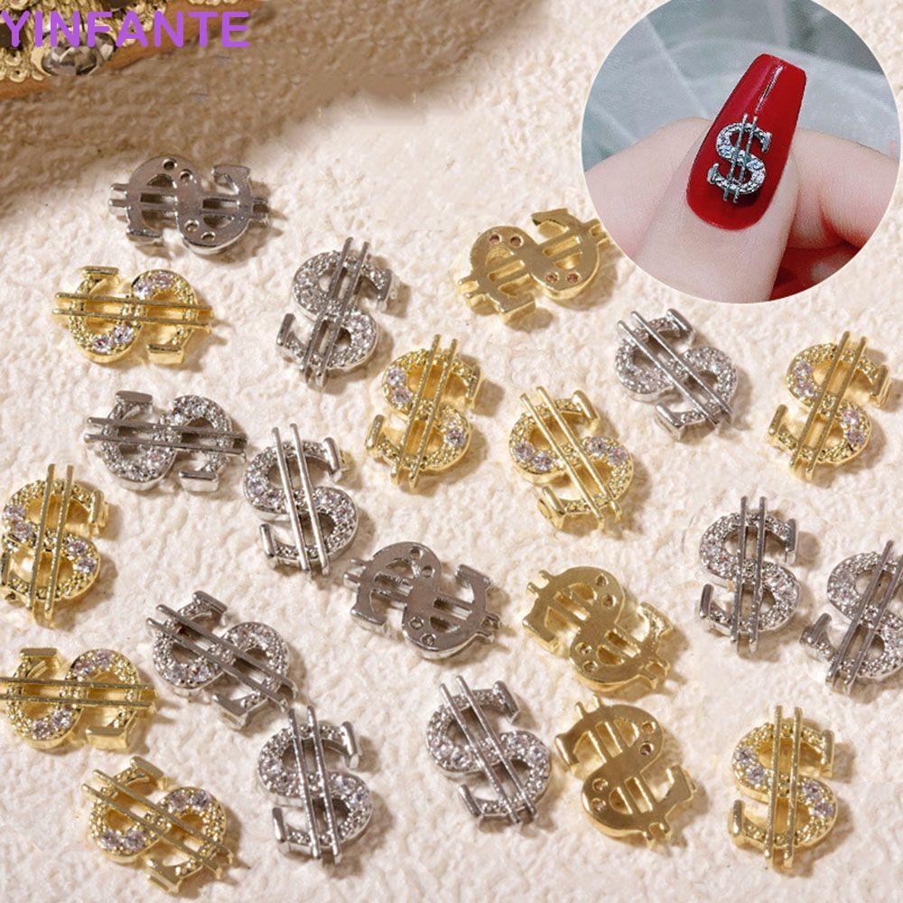 YINFANTEWN Dólar Decorações Da Arte Do Prego Luxo Prata/Ouro Moeda Design Dinheiro 3D DIY Jóias