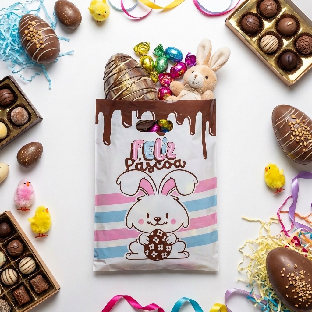 50 Sacolas Páscoa Boca Palhaço PEAD Coelhinho Ovo Presente em Oferta na Shopee