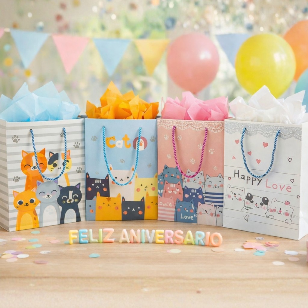 Sacolas De Presente Infantil Festa Dos Gatinhos Papel Rígido Alta Definição 24cm x 18cm em Oferta na Shopee