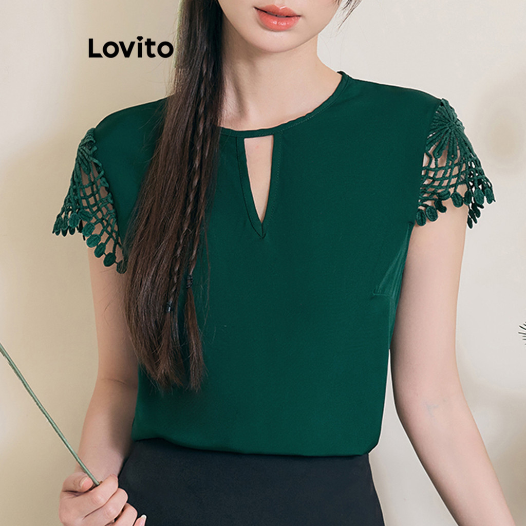 Lovito Blusa Casual Com Corte Liso E Costura Em Tecido Para Mulheres L110AD321 em Oferta na Shopee